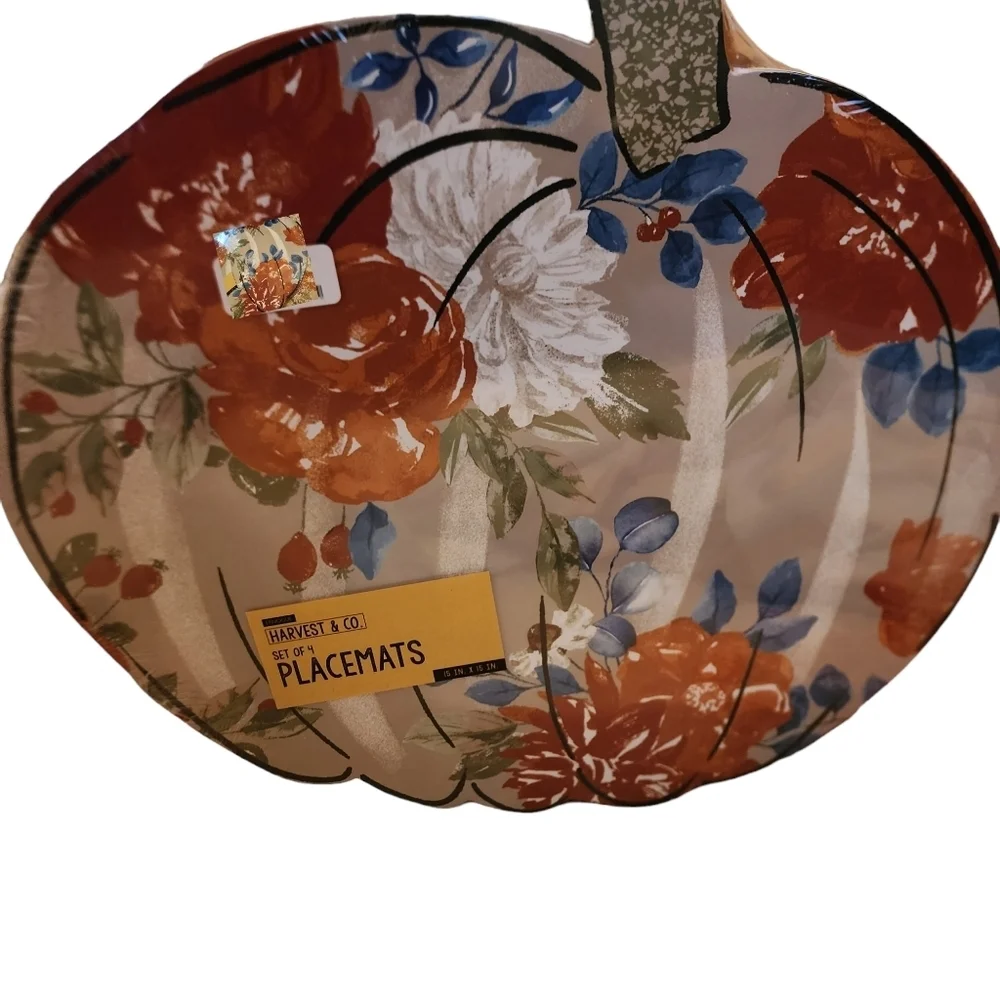 Pumpkin Fall Floral Shape cork Set of 4 Placemats Harvest  Autumn